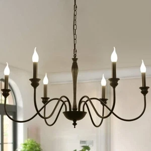 6-Light Farmhouse Chandeliers Black Classic Candle Ceiling Pendant Light Fixture - Picture 1 of 9