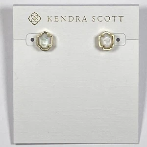 Kendra Scott Ivory Mother Of Pearl Stud Earrings Gold Tone NEW - Picture 1 of 5