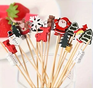50PCS Christmas Cocktail Picks Fruit Sticks Disposable Bamboo Sticks Snowflakes - Picture 1 of 5