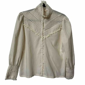 Vintage Elite Cream Lace Pintuck Romantic Victorian Style Blouse Button Front - Bild 1 von 7