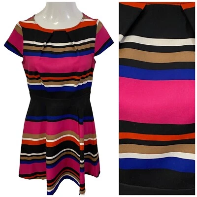 Vestido Elle Mujer Pequeño Tejido a Rayas Multicolor Plisado Trabajo Oficina Carrera Foto 1 de 4