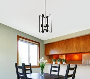 Pendant Chandelier Light Fixture Black Mid-century Modern Dining Room or Bedroom - Picture 1 of 7