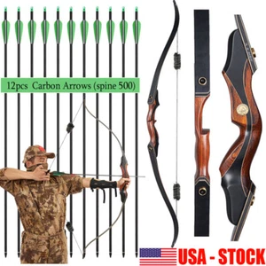 Archery 60" Takedown Recurve Bow and Arrows 12pcs for Right Hand Target Hunting - Picture 1 of 22