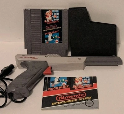 NES Super Mario Bros/ Duck Hunt W/Grey Zapper Light Gun & Manual Combo Tested  - Image 1 of 4
