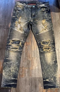 Pantalones de mezclilla The Heritage by America ajustados y rectos elásticos destruidos para moto 40 x 34 - Imagen 1 de 10