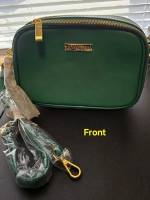 JOY & IMAN BOLSO BANDOLERA DE CUERO VERDE CORREA AJUSTABLE Flecos Borlas Oro Foto 1 de 4