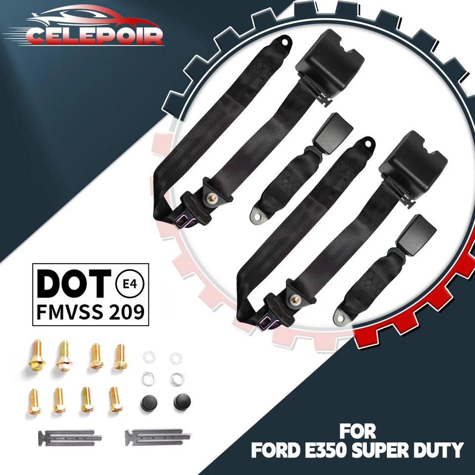 Kit de cinturón de seguridad ajustable de 3 puntos premium de 2 piezas para Ford E-350 Super Duty Foto 1 de 4