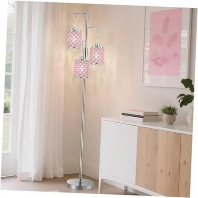 Pink Crystal Floor Lamp, 3-Light Standing Tall Lamp with Pink-3 Lights - Image 1 of 4