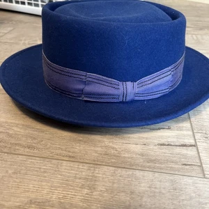 Vintage Doeskin 100% Felt Wool Geo Bollman Co Hat Women’s Blue Fedora, USA - Picture 1 of 7