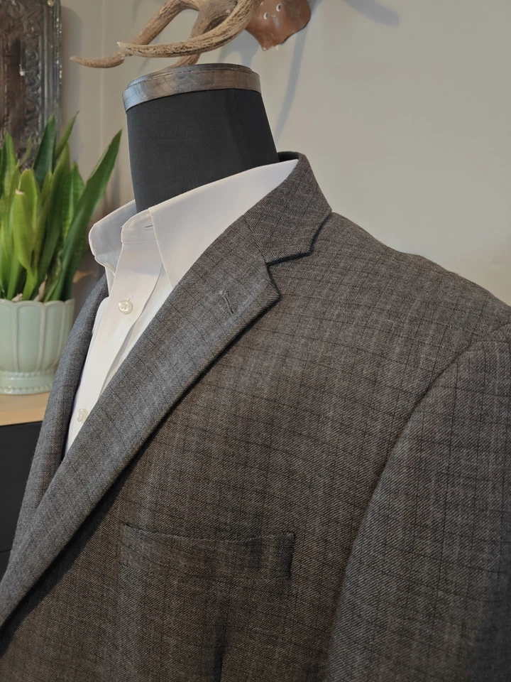 🇺🇲 Abrigo deportivo Joseph & Feiss para hombre 48S gris a cuadros dos botones de lana Foto 1 de 4