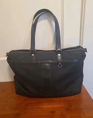 Coach Signature Black Leather Shoulder bigBag L1093-F77156 Purse Tote Bag 18”x12 - Image 1 of 4