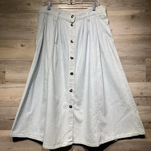 Vintage Cherokee Button Front Denim Midi Skirt A-Line Pockets Light Wash Size 16 - Picture 1 of 9