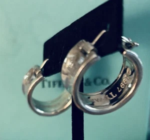 Tiffany & Co. 1837 T&CO Sterling Silver Large Hoops Pierced Wide 17.8 Grams - Picture 1 of 5