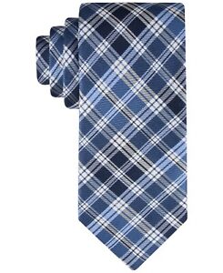 Tommy Hilfiger Men's Ocean Plaid Tie Navy Blue One Size Necktie