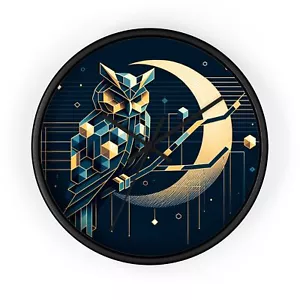 Home Decor Wall Clock Geometric Owl with Midnight Hues - Picture 1 of 13