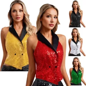 DE Frauen Funkelnde Pailletten Weste Tank Top Dressy Ärmellose Weste Party Tops - Bild 1 von 58