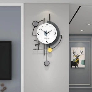 FLEBLE Large Wall Clocks for Living Room Decor Modern Pendulum Wall Clock Sil... - Picture 1 of 7