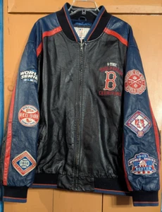 VTG Boston Red Sox Leather Jacket G-III Carl Banks 2004 World Champions Patches - Picture 1 of 24