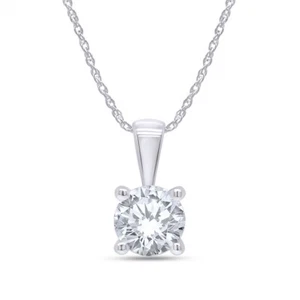 Round Cut Cubic Zirconia Solitaire Pendant Necklace 14K Gold Plated Sterling - Picture 1 of 8