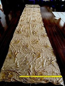 Vtg Surabaya British 100% Silk; Brown Leaves On Gold/River on Beige W53”xL14Yds