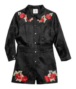 H&M STUDIO BLACK ROMPER AW 2016 - WESTERN ROSES EMBROIDERED - size 7 / 8 RARE - Picture 1 of 3