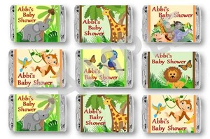 Baby Shower Mini Candy Bar Wrappers-Jungle Animals Birthday - Set of 48 - Picture 1 of 2