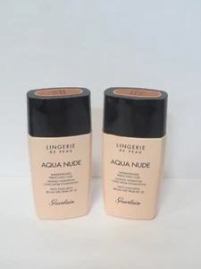 GUERLAIN LINGERIE DE PEAU AQUA NUDE FOUNDATION 05W DEEP WARM 1 OZ *LOT OF 2* - Picture 1 of 4