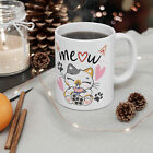 WHITE Ceramic Mug, 11oz, Cute cat, Meow