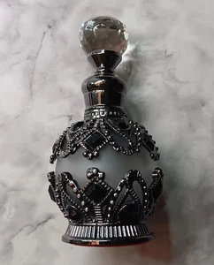 0.51oz Round Glass Perfume Bottle with Black Diamond Accents Refillable Silvery - Picture 1 of 2