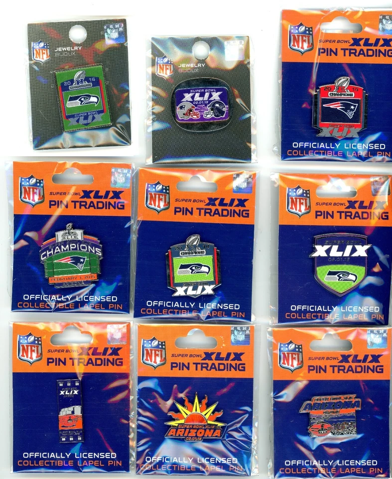 Super Bowl XLIX Pin Choice 10 Pins 49 New England Patriots Seahawks 2015 Arizona - Image 1 of 1
