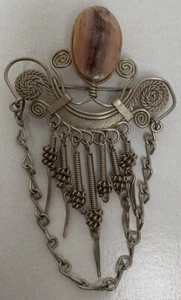 Broche de plata vintage de diseño maya/azteca de alpaca mexicana de 3” de largo excelente estado - Imagen 1 de 3