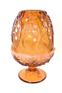 VINTAGE FENTON LILY OF THE VALLEY AMBER OPALESCENT FAIRY LAMP - Picture 1 of 9