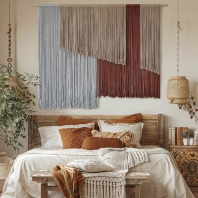 NUEVO Tapiz Anthropologie XL Boho Macramé Tejido Bloque de Color Colgante de Pared 57x43 Foto 1 de 4