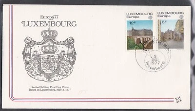 LUXEMBURGO 1977 PRIMER DÍA PORTADA ARQUITECTURA EUROPA + TARJETA Foto 1 de 2