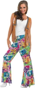 Women`s Hippie Flares Ladies Disco Pants for 1960s Costume S - XXL Halloween - Picture 1 of 4