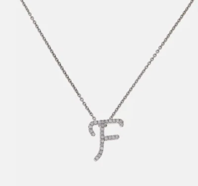 Colleen Lopez Sterling Silver 16" Clear Diamond INITIAL Necklace F nwt - Image 1 of 4