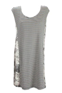 Alfani Beige Nero senza Maniche a Righe Lustrini Pannello Cambio Vestito L - Foto 1 di 2