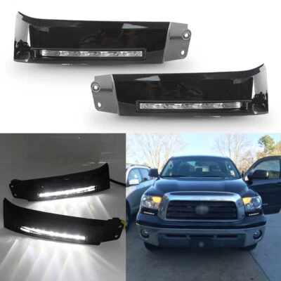 For 2007-2013 Toyota Tundra/Sequoia Black Bumper Fog Lights LED DRL Driving Lamp - Image 1 of 4