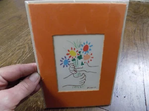 Vtg Pablo Picasso Bouquet of Peace Orange Matted Print w/ Greeting Card Wall Art - Picture 1 of 5