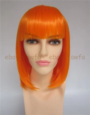 Naranja Moda Niña Mujeres Flequillo Completo Peluca Corta Liso Bob Cabello Juegos con disfraces Fiesta Foto 1 de 4