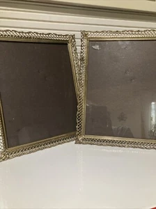 Juego de 2 marcos de fotos vintage 8x10 oro blanco metal ornamentado colgante de mesa - Imagen 1 de 7