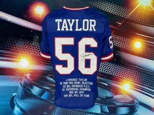 LAWRENCE TAYLOR AUTOGRAPHED CUSTOM NEW YORK GIANTS STAT JERSEY JSA AUTHENTICATED - Picture 1 of 2