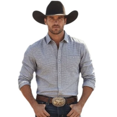 Рубашка мужская Cactus Man Ricky Singh средняя серая с длинным рукавом на пуговицах цветочная отделка - Изображение 1 из 4