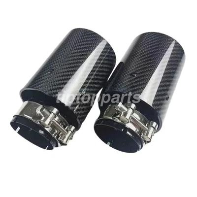2pcs Inlet63mm Glossy Black Carbon Fiber Exhaust Tip Fit For M Performance Pipes - Imagem 1 de 2