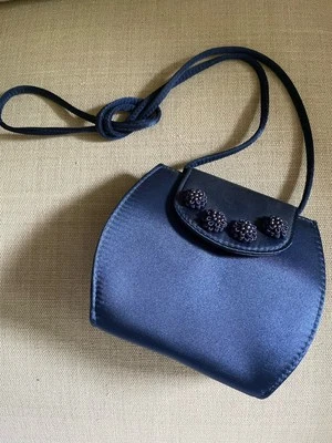 LIZ CLAIBORNE Small Blue Satin-Like Evening Purse w/ Snap Flap, Shoulder Strap - Image 1 of 4