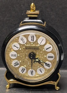 Vtg Marksman (Jerger) Clock Detailed Gold Face & Feet West Germany 3.5”H Works - Picture 1 of 5