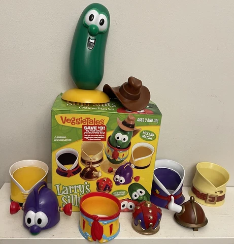 VeggieTales LarryBoy Larry’s Silly Suits Costume Play Set Toys RARE HTF Cover