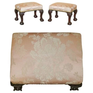 SUBLIME PAIR OF ANTIQUE VICTORIAN CLAW & BALL MAHOGANY FRAMED SMALL FOOTSTOOLS - Picture 1 of 24