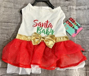 Santa Baby Dog Dress Christmas Size SMALL  Red Gold Bow Merry Makings 13-15" New - Picture 1 of 5