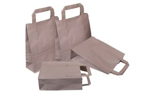 SMALL STRONG BROWN KRAFT PAPER CARRIER SOS BAGS 7x3.5x8.5" TAKEAWAY FOOD PARTIES - Picture 1 of 4